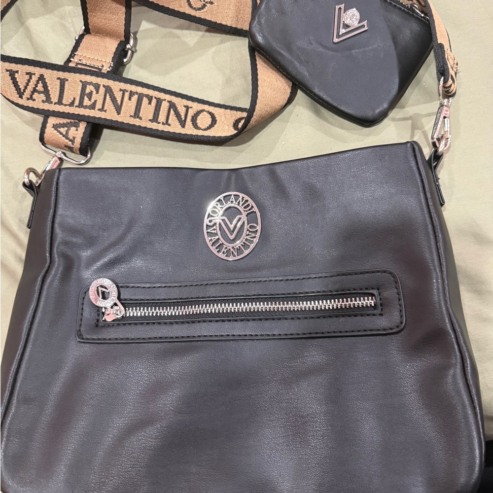Valentino Black Crossbody Bag with Logo Accent